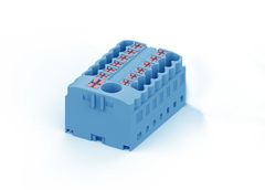 Блок распределения потенциала, 13 точек подключения, тип фиксации провода: Push-in, номинальное сечение: 1,5/4 мм кв., 32A, 450V, цвет: синий