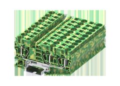 Заземляющая клемма, 3 точки подключения, тип фиксации провода: пружинный, номинальное сечение: 10 мм кв., ширина: 10,2 мм, цвет: желто-зеленый, тип монтажа: DIN35