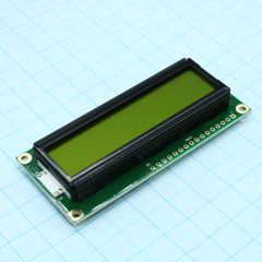 ЖКИ знакосинтезирующий 16 x 2, STN Желто-зеленый Позитивный/прозрачно-отражающий светодиодная подсветка желто-зеленая размеры 80x36 мм, видимая область 66x16 мм, -20...70°C