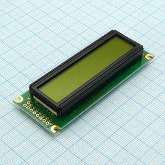 ЖКИ знакосинтезирующий 16 x 2, STN Желто-зеленый Позитивный/прозрачно-отражающий светодиодная подсветка желто-зеленая размеры 85x32.6 мм, видимая область 66x16 мм, -20...70°C, контактные площадки слева 2 ряда 16 выводов
