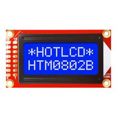 ЖКИ знакосинтезирующий 8 x 2, STN Синий Негативный/прозрачный светодиодная подсветка белая, питание 5В, размер 58x32 мм, видимая область 38х16 мм, -20...70°C, 6 o`clock, 16 контактов 2 ряда слева